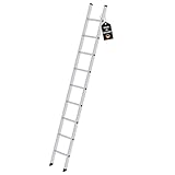 PROREGAL Sprossen-Anlegeleiter 350mm ohne Traverse Made in Germany | 9 Sprossen | Arbeitshöhe 3,7m | Traglast 150kg | Alu | Leiter, Trittleiter, Bockleiter, Sprossen-Doppelleiter