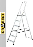 DRABEST Trittleiter Klappbar Alu Leiter 6 Stufen Stehleiter Haushaltsleiter Belastbar bis 125 kg Mehrzweckleiter kostenloser H