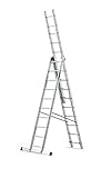 DRABEST Schiebeleitern 3-teilig Vielzweckleiter 3x10 Stufen Alu Leiter PRO Arbeitshöhe 6 m Belastbarkeit 150 kg inkl. Eimerh