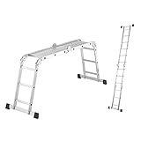 Hailo ProfiStep combi, Alu-Universalleiter, 4x3 Sprossen, Arbeitsbühne, Anlege- und Stehleiter in einem, belastbar bis 150 kg, 7412-037