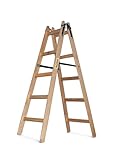 DRABEST - Holzleiter - für Malerarbeiten - 2X 5 Sprossen - m lang - bis 150 kg - Arbeitshöhe 1,53m 3 m - Klappbar - Tritt-, Bock-, Stehleiter - Beidseitig Begehbar, Imprägniert - mit Eimerh