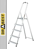 DRABEST Trittleiter klappbar Aluleiter 5 Stufen mit Ablage Stufenleiter Haushaltsleiter Belastbar bis 125 kg Stehleiter kostenloser H