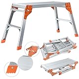 𝐂𝐑𝐀𝐅𝐓𝐅𝐔𝐋𝐋 Arbeitsplattform CF-107A | 𝟑 𝐉𝐀𝐇𝐑𝐄 𝐆𝐀𝐑𝐀𝐍𝐓𝐈𝐄 - Alu Leiter - Klappbar - Bis 150 kg - Arbeitsbühne mit Plattform - Trittleiter - Werkbank - Klappleiter (Silber/Orange)