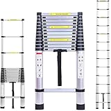 Lucn Teleskopleiter, Aluminium, 3,8 m, 150 kg Tragfhigkeit, Klappbar, Verstellbar, Grau, Schwarz, Silber