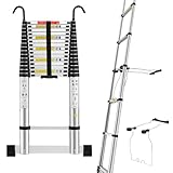 STANEW 6.2M Teleskopleiter Aluminium mit Leiterstabilisator, Mehrzweckleiter, Unterer Balancierbalken mit und Abnehmbaren Haken, Rutschfester Klappleiter, Ausziehbare Leiter, Multifunktional Ladder