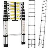 5M Teleskopleiter, Aluleiter Klappleiter Mehrzweckleiter Rutschfester Ausziehleiter Ausziehbare Leiter Sprossenleiter Stehleiter Tragbar Leichte Leiter Schiebeleiter 150 kg Belastbar