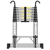 Teleskopleiter 2,9m, Handliche Leiter mit Haken und Stabilisatoren, Höhenverstellbar, für die Tägliche Pflege, Garten, Wohnwagen usw.