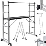 MAXCRAFT Gerüst Baugerüst Aluminium Leiter Arbeitsgerüst Stehleiter Multifunktionsgerüst Arbeitsbühne mit Geländer und Ro