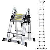 Teleskopleiter Klappleiter Aluminium, Cecaylie 5M Ausziehbare Leiter, Rutschfester Aluleiter Stehleiter Mehrzweckleiter Aluminiumleiter, Teleskop Ausziehleiter 150 kg Belastbar