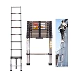 3,2m Teleskopleiter Ausziehleiter Edelstahlleiter für Wohnmobil/Dachboden/Büro/Warenhaus Mehrzweckleiter leicht zu tragen 150 Kg Belastbar