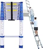 Teleskopleiter 8 m/ 7 m/ 6 m/ 5 m/ 4 m/ 3 m/ 2 m/ 1 m hoch, ausziehbare Teleskopleitern für Dachgeschoss- und Außengebäude, Kapazität 330 LB (Color : Blue, Size : 7m/23ft)