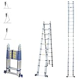 Aluminium Teleskopleiter 6,2 m (3,1 + 3,1), gelenkig und faltbar, Ultraleicht, kompakt, Max. Belastung 150kg, Arbeitshöhe bis 7,1m, 5 Jahre Gar