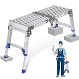 Verbesserte Alu Arbeitsplattform Klappbare bis 362 kg, Arbeitsbühne, Verstellbare Aluminium Stufenleiter Plattformleiter mit Sicherheitsschlössern, Treppenpodes
