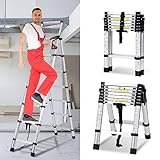 Cecaylie 2M+2.3M Teleskopleiter Klappleiter, Rutschfester Aluleiter Mehrzweckleiter Ausziehbare Leiter, Stehleiter, Aluminiumleiter, Maximale Tragfähigkeit 150kg