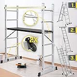 Timbertech® Baugerüst - 4 in1 Arbeitshöhe max 280cm, bis 150kg Belastbar, Anti-Rutsch, Rollen - Alu Multifunktionsleiter, Leitergerüst, Arbeitsgerüst, Arbeitsbühne, Mehrzweckleiter, Arbeitsplattform